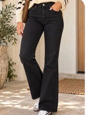 Abercrombie & Fitch Curve Love Bootcut Jeans Black Mid Rise 28 Short